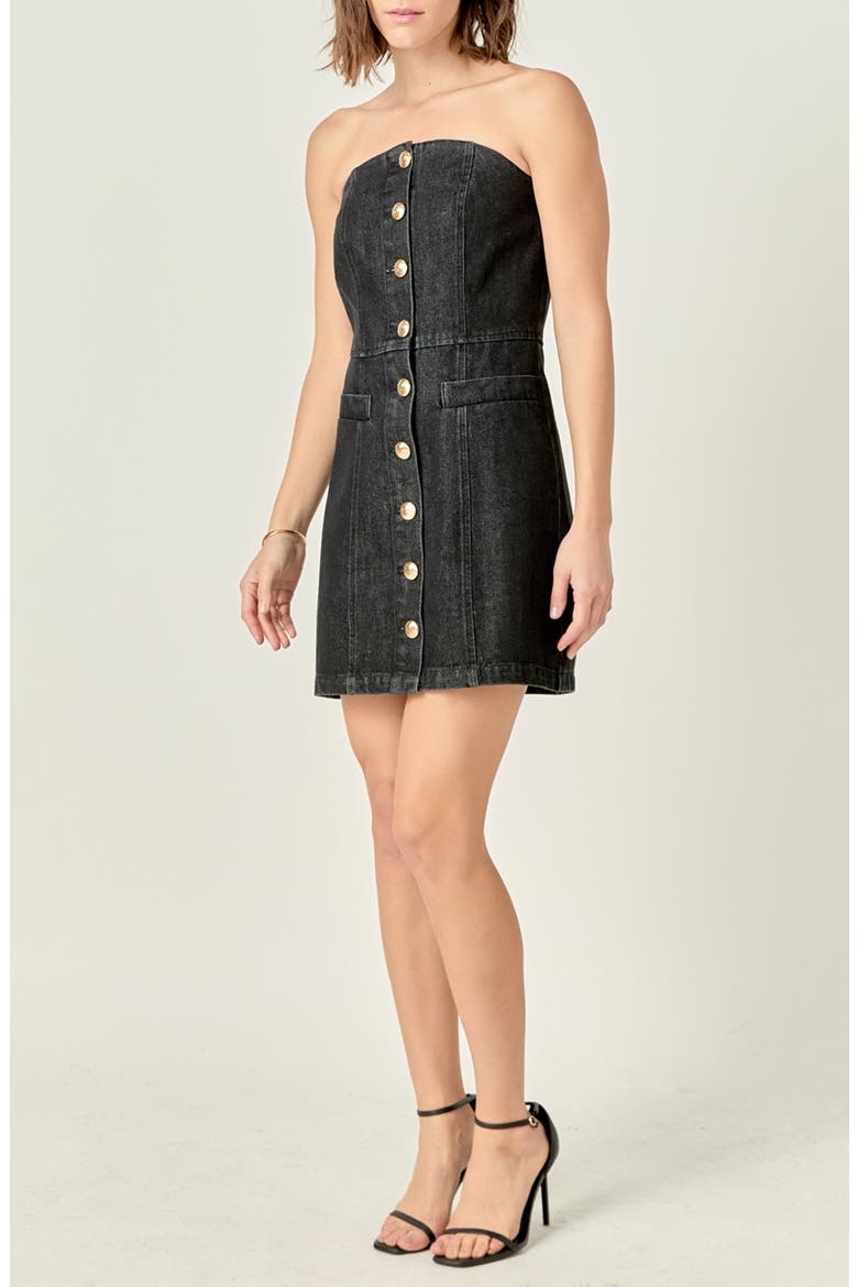 Denim Tube Minidress, Alternate, color, BLACK