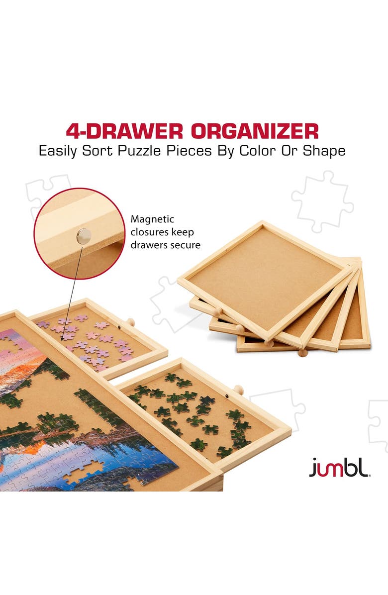 Jumbl 1000-Piece Puzzle Board with Drawers, Foldable Legs & Cover, Wooden Jigsaw Table, Alternate, color, Beige