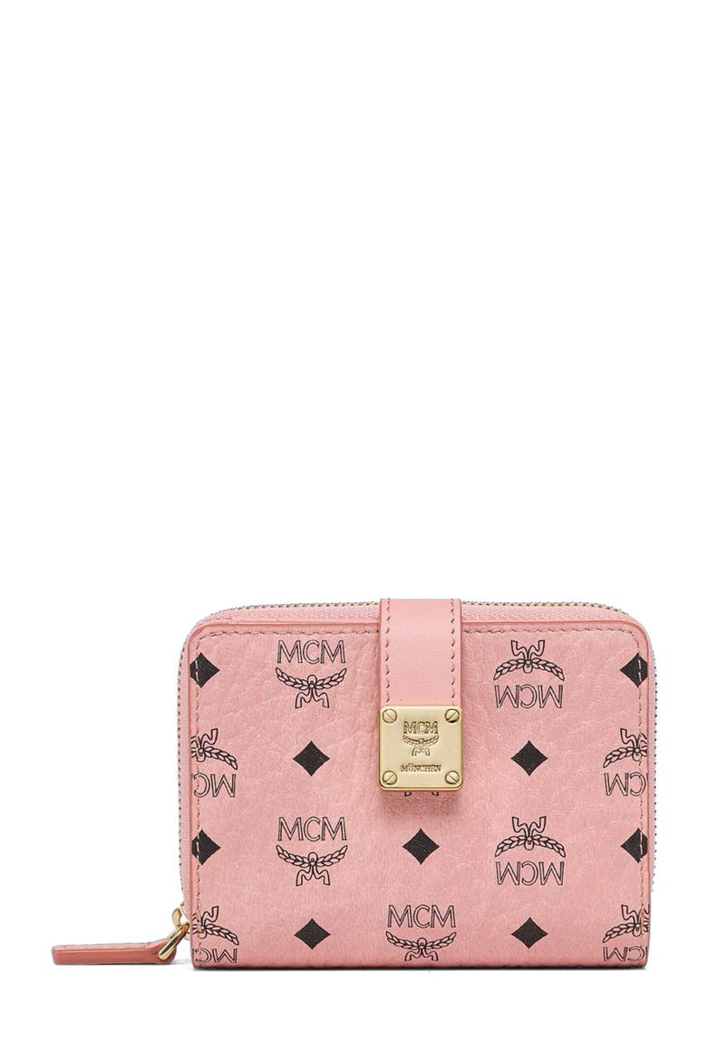 Aren Brass Plate Wallet in Visetos, Main, color, Soft Pink