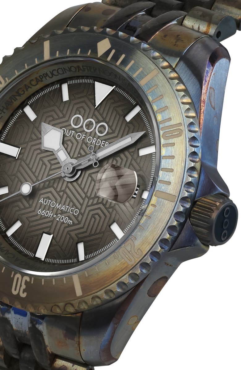OUT OF ORDER Diverissimo Azteco Automatic Bracelet Watch, 42mm, Alternate, color, Azteco Sand
