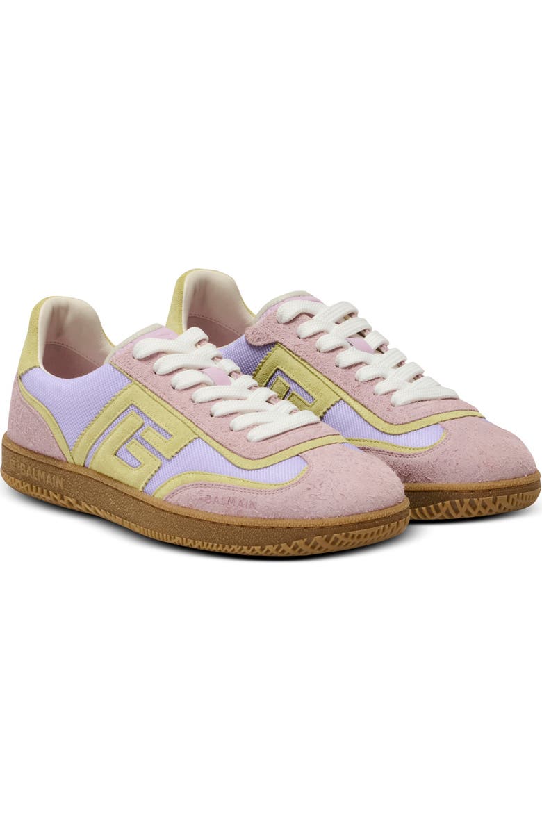 Balmain Swan suede and mesh trainers, Main, color, Purple