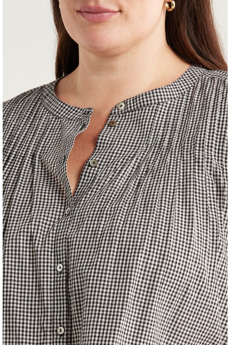 Gingham Flutter Sleeve Button-Up Top, Alternate, color, BLACK- IVORY GINGHAM