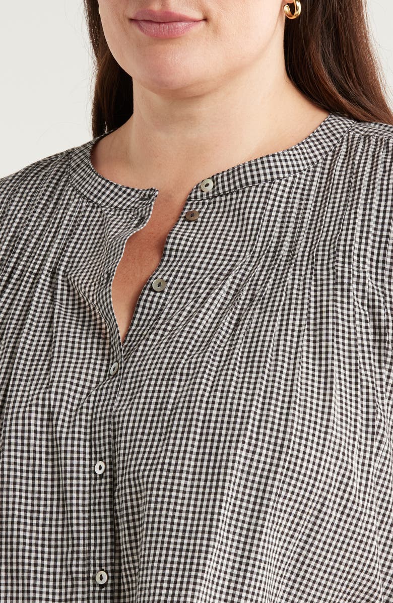 Treasure & Bond Gingham Flutter Sleeve Button-Up Top, Alternate, color, Black- Ivory Gingham