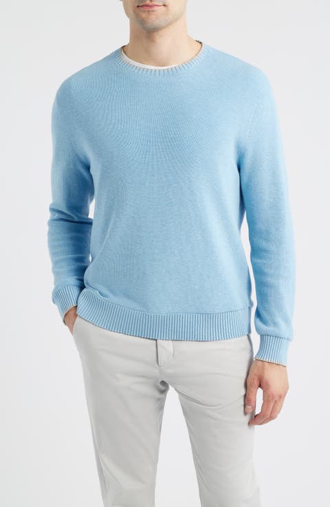 Hatched Cotton & Silk Blend Crewneck Sweater