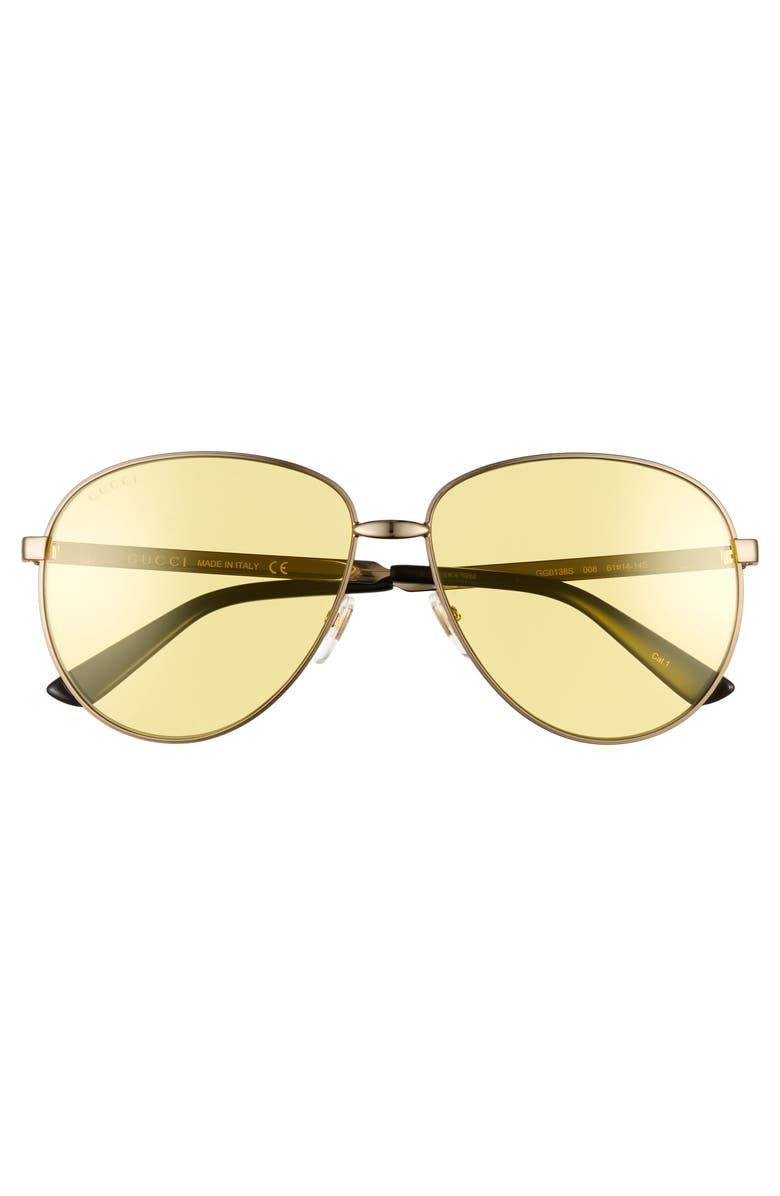 Gucci 61mm Metal Aviator Sunglasses, Alternate, color, Gold/ Solid Yellow