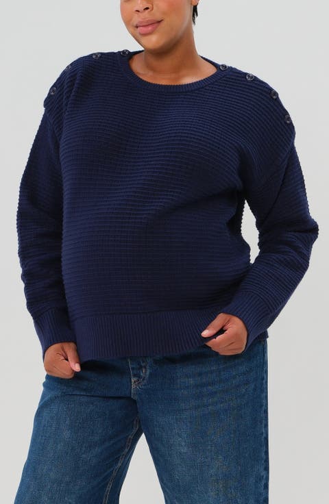 Women's Maternity & Nursing Sweater with Button Detail & Hidden Thumbhole Feature
