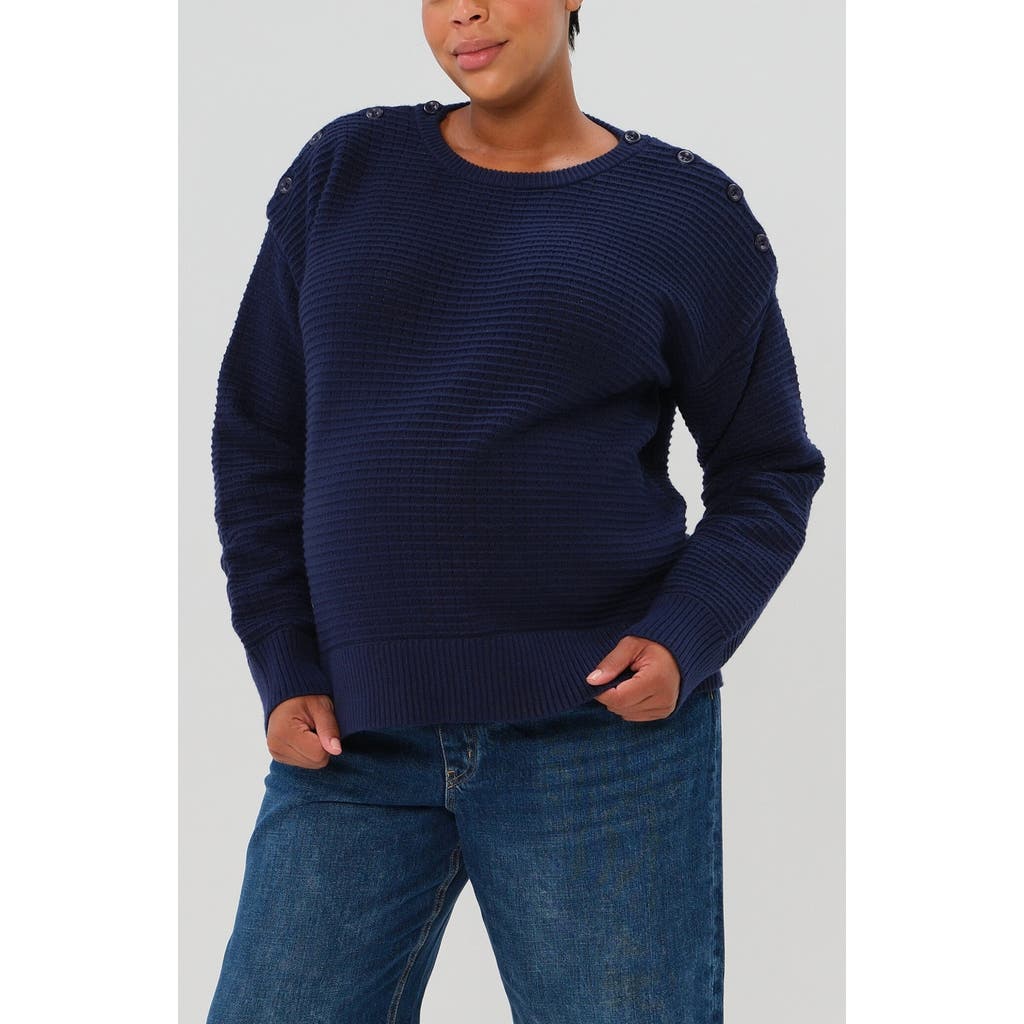 Marion Maternity & Nursing Sweater With Button Detail & Hidden Thumbhole Feature In Blue