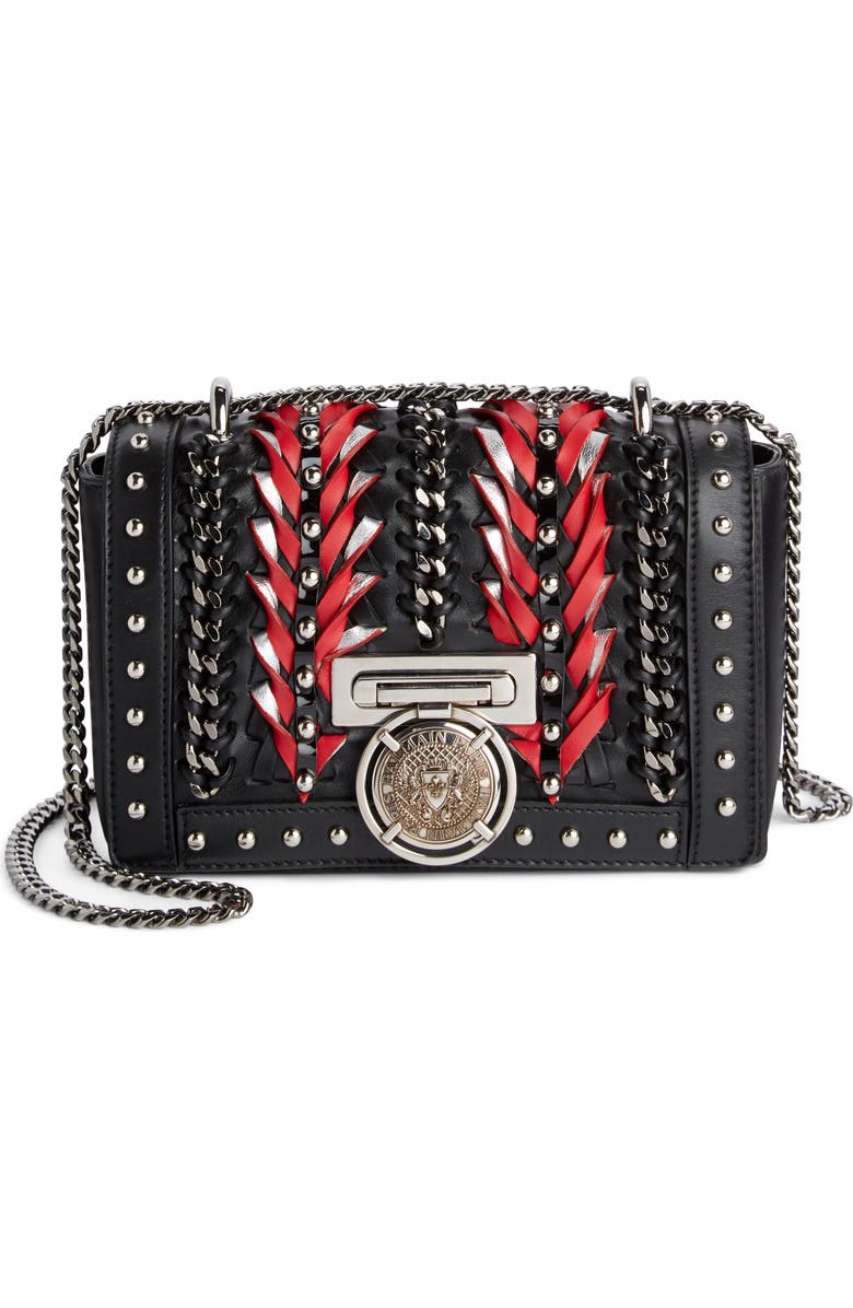 Balmain Baby Box Woven Leather Shoulder Bag, Main, color,