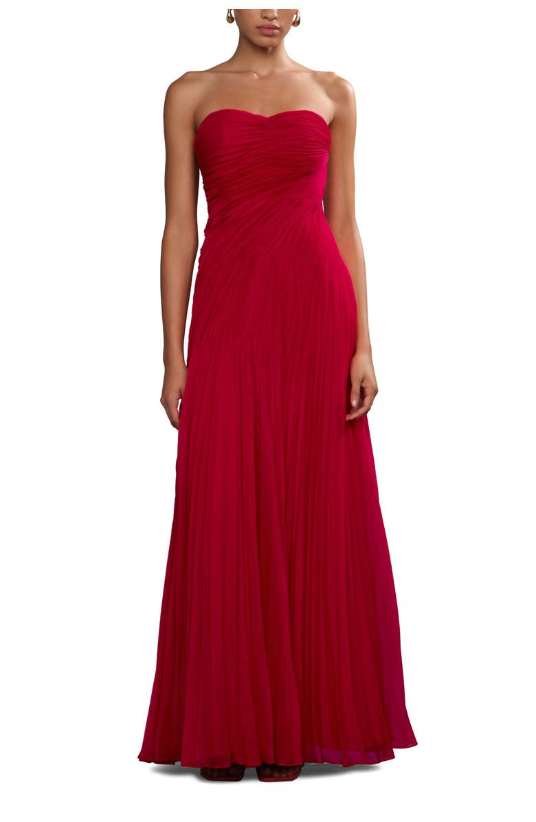 AMUR Elea asymmetrical pleated gown, Main, color, Solstice Red