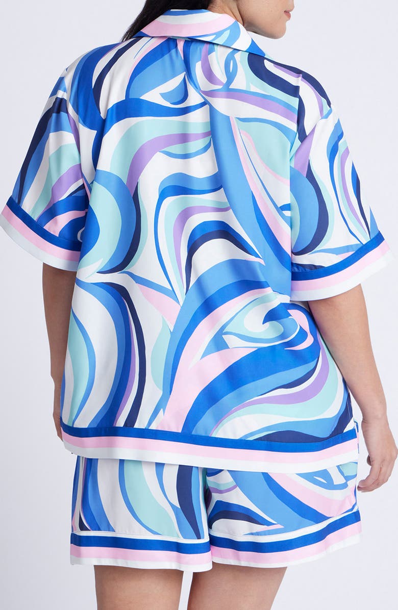 ELOQUII Swirl Print Short Sleeve Button-Up Shirt, Alternate, color, 