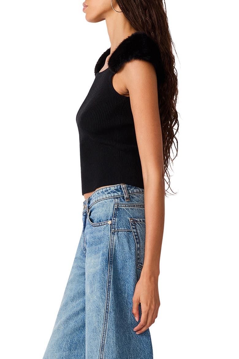Madelyn Faux Fur Trim Sweater Top, Alternate, color, BLACK