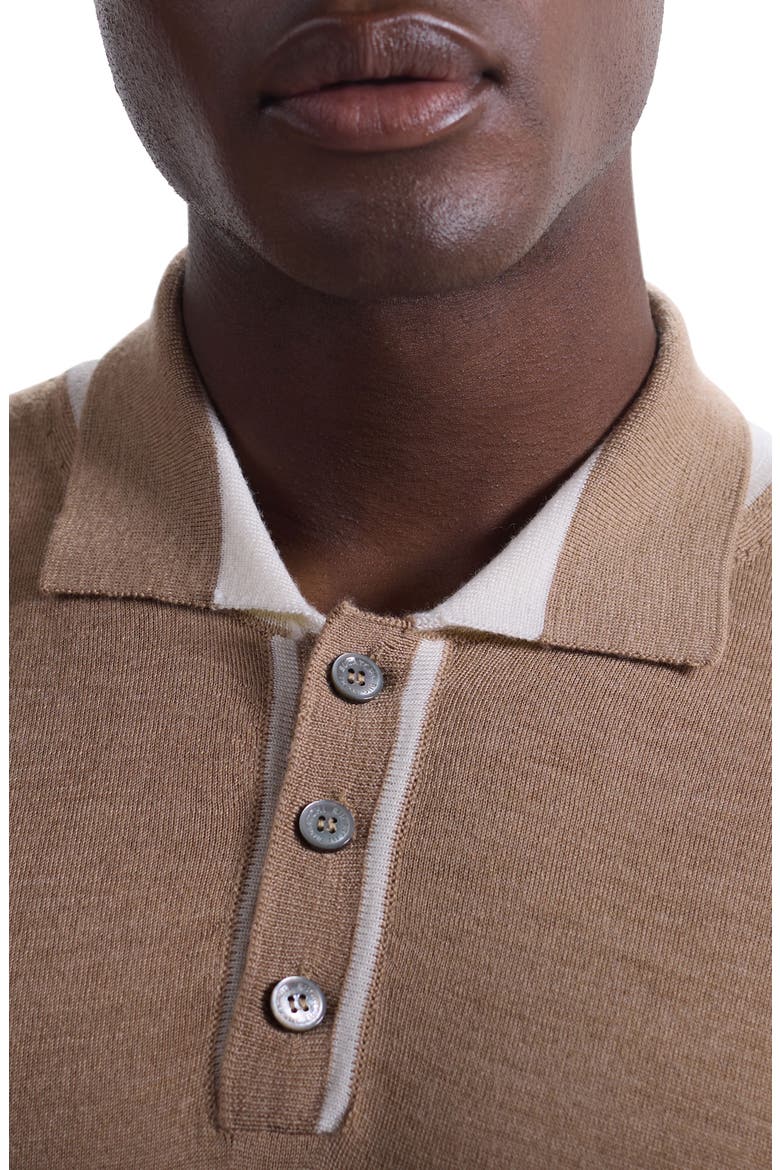Tipped Merino Wool & Silk Polo Sweater, Alternate, color, WALNUT