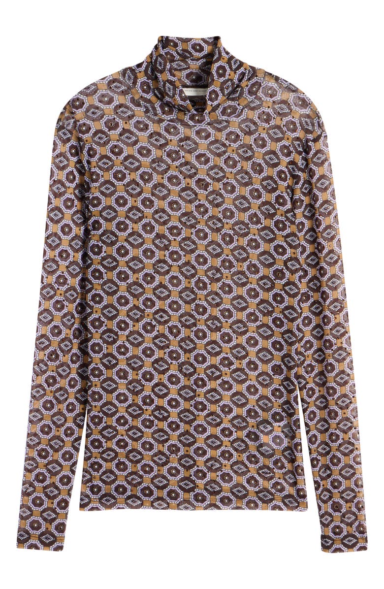 Dries Van Noten Hoyser Tie Print Crystal Embellished Mesh T-Shirt, Alternate, color, 703 Brown