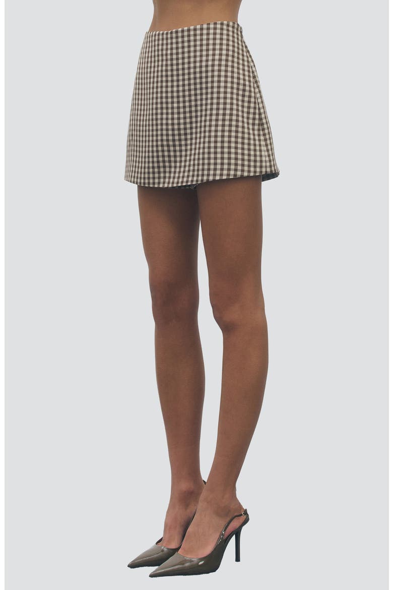 Emily Gingham Skort, Alternate, color, BROWN BEIGE