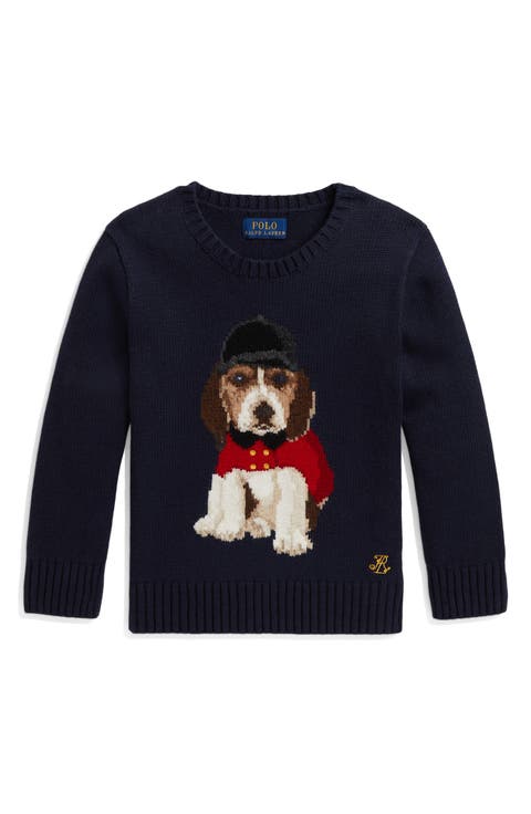 Kids' Beagle Intarsia Cotton Sweater