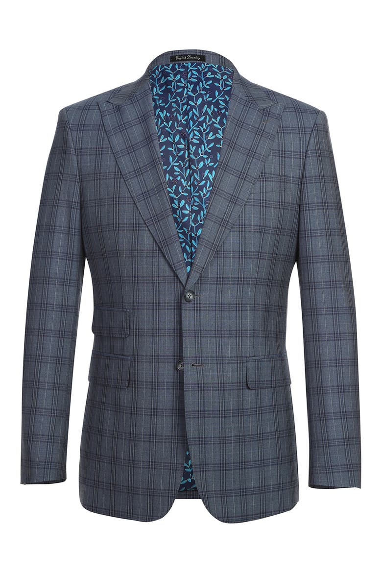Plaid Trim Fit Wool Blend Two-Piece Suit, Alternate, color, GRAY