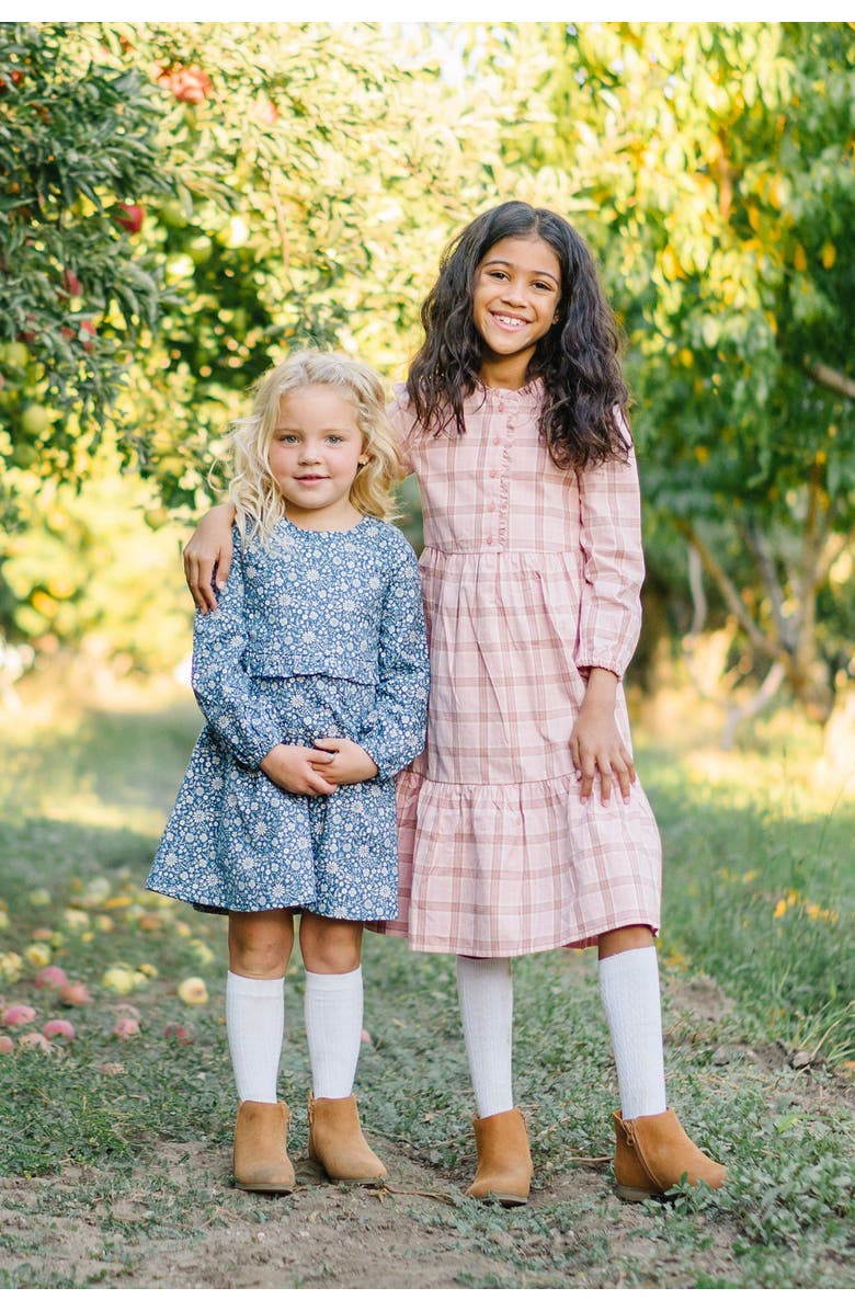 Hope & Henry Girls' Organic Tiered Ruffle Neck Dress, Toddler, Alternate, color, Fall Rose Plaid