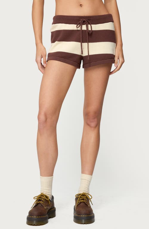 Edikted Riley Stripe Knit Shorts In Brown