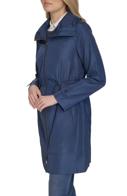 Cole Haan Travel Packable Hooded Rain Jacket In Blue