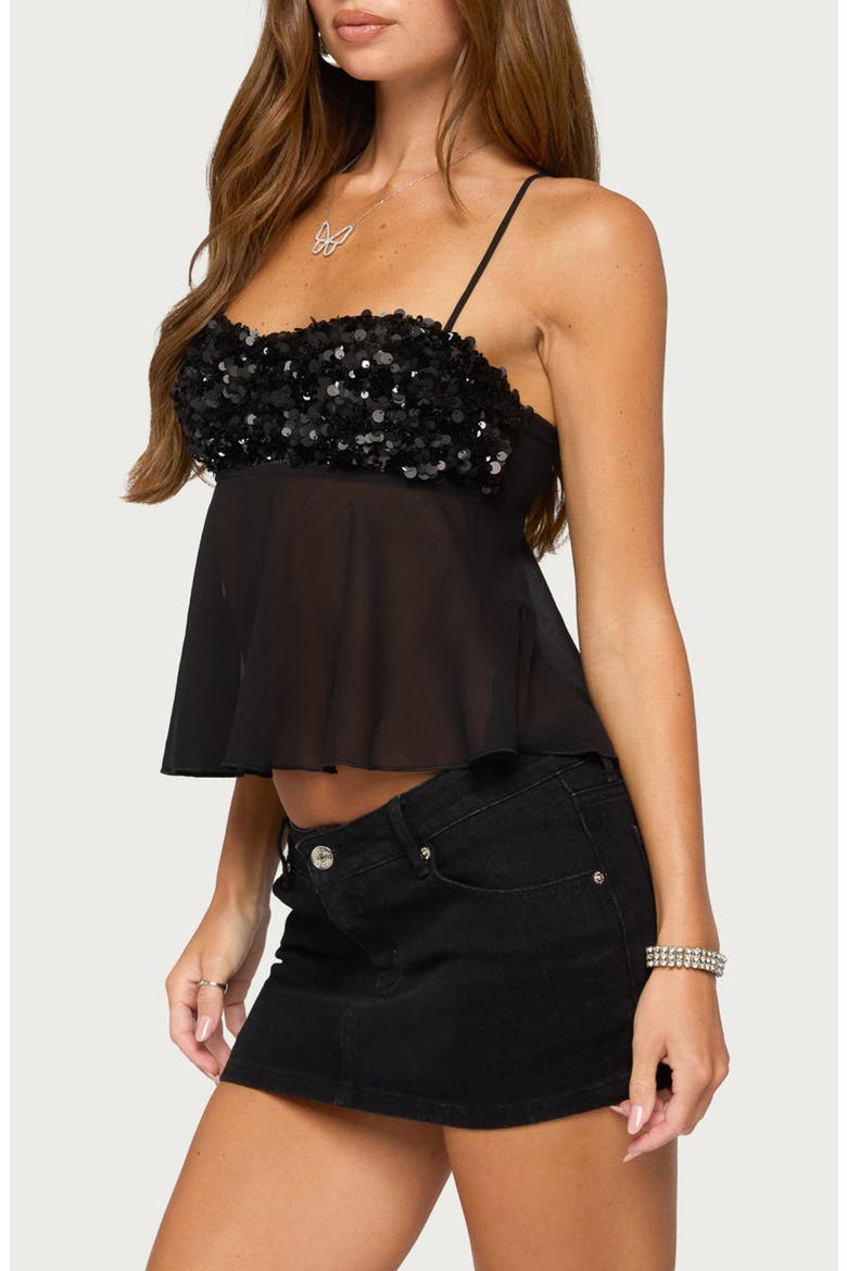 Vella Sequin Sheer Chiffon Top, Alternate, color, BLACK