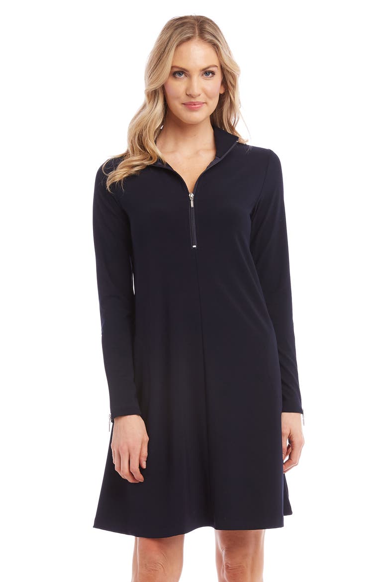 Quarter Zip A-Line Travel Jersey Dress, Alternate, color, NAVY