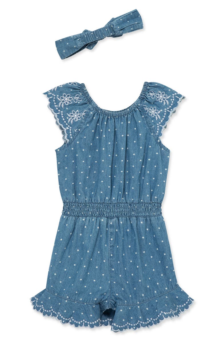Little Me Chambray Romper & Headband Set, Alternate, color,