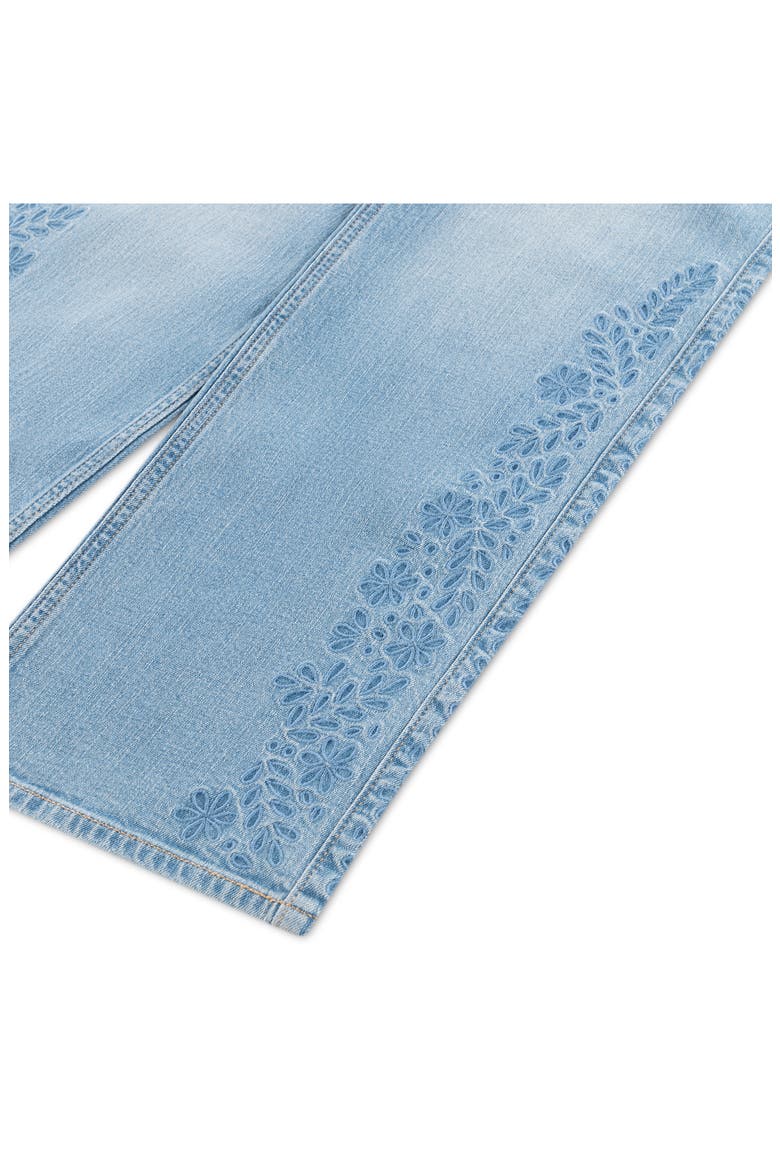 Kids' Floral Embroidered High Waist Wide Leg Jeans, Alternate, color, TOPAZ