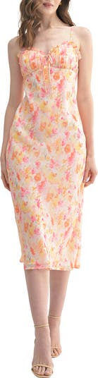 Floral Sweetheart Neck Midi Dress
