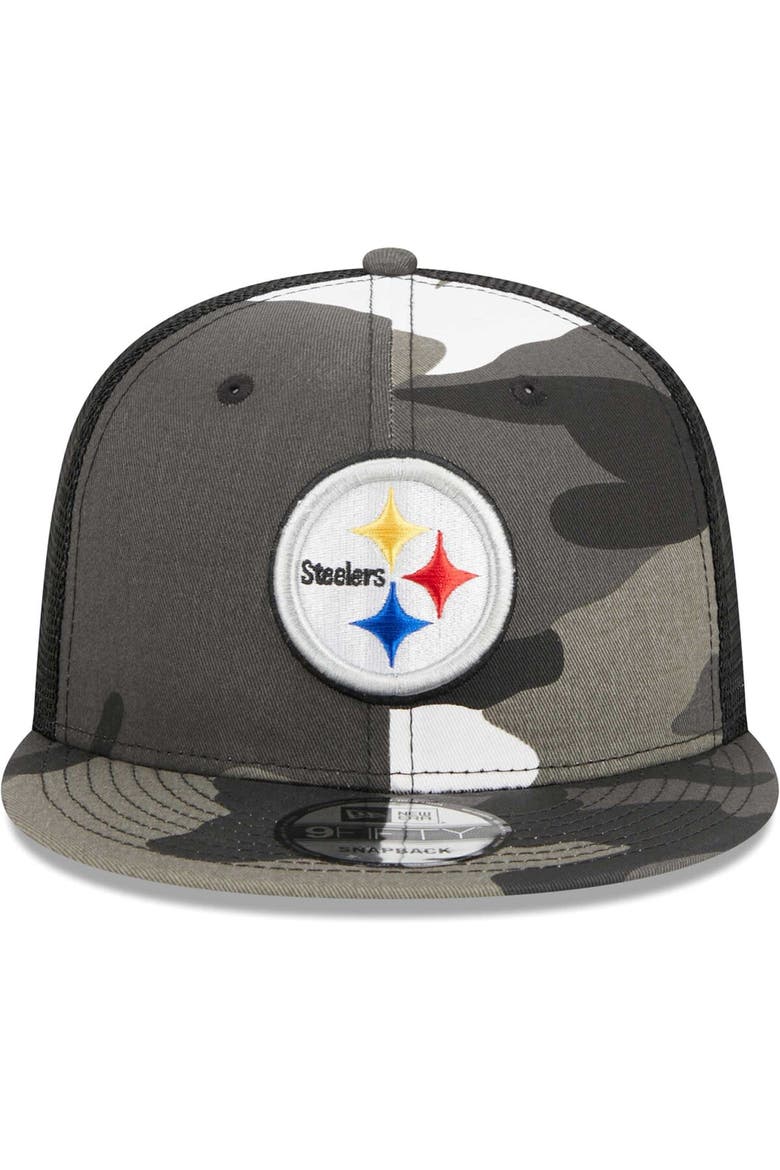 Men's New Era Urban Camo Pittsburgh Steelers 9FIFTY Trucker Snapback Hat, Alternate, color, Camo