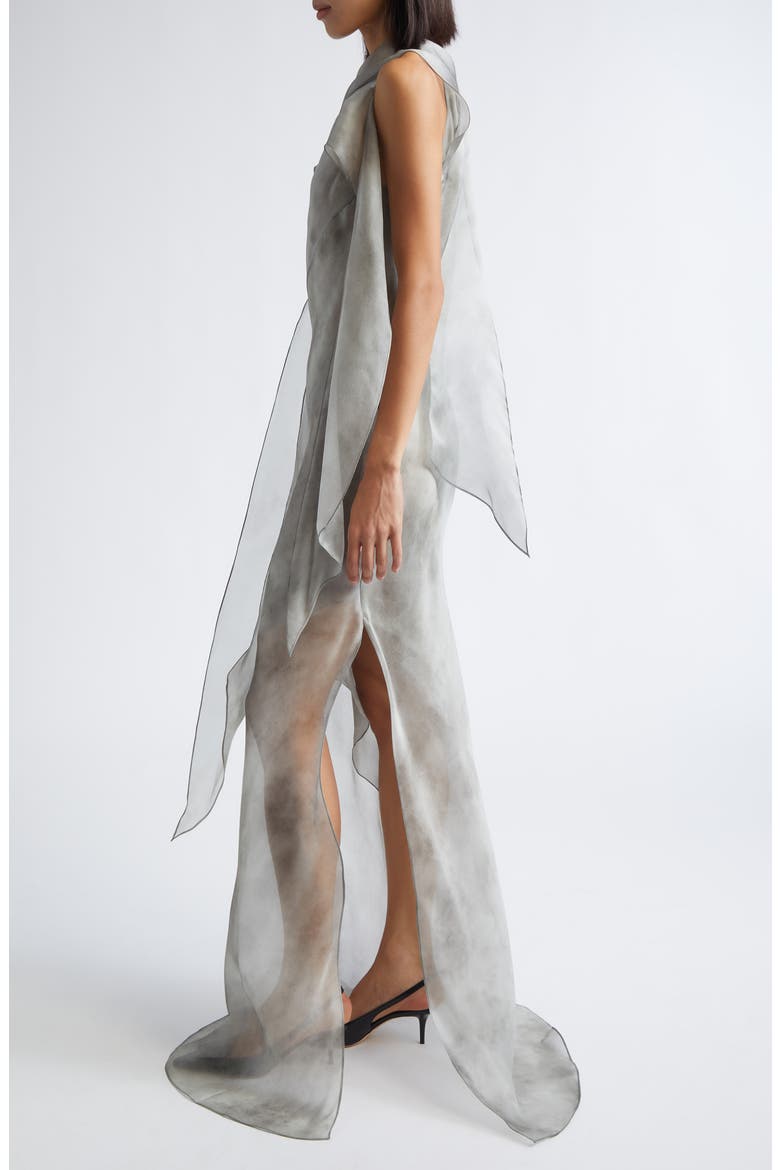 Bias Cut Silk Chiffon Scarf Gown, Alternate, color, FOG GREY