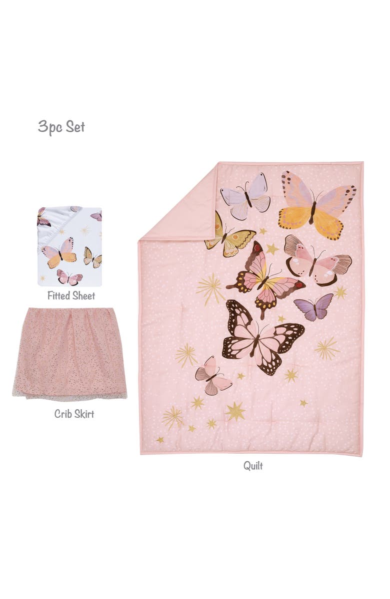 Lambs & Ivy Butterfly Dreams 3-Piece Nursery Baby Crib Bedding Set, Alternate, color, Pink