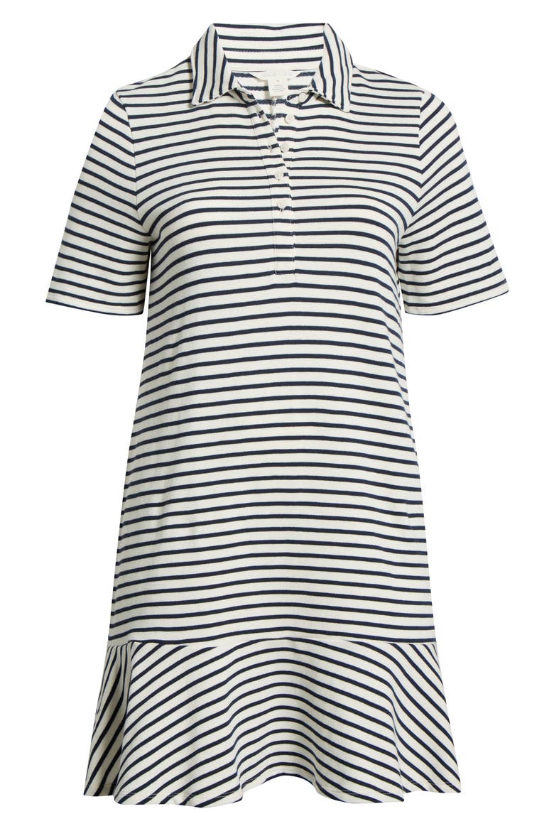 Henley Short Sleeve Polo Dress, Alternate, color, IVORY- NAVY STRIPE