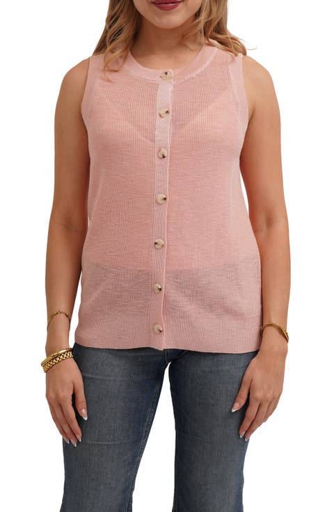 Button Front Sleeveless Sweater