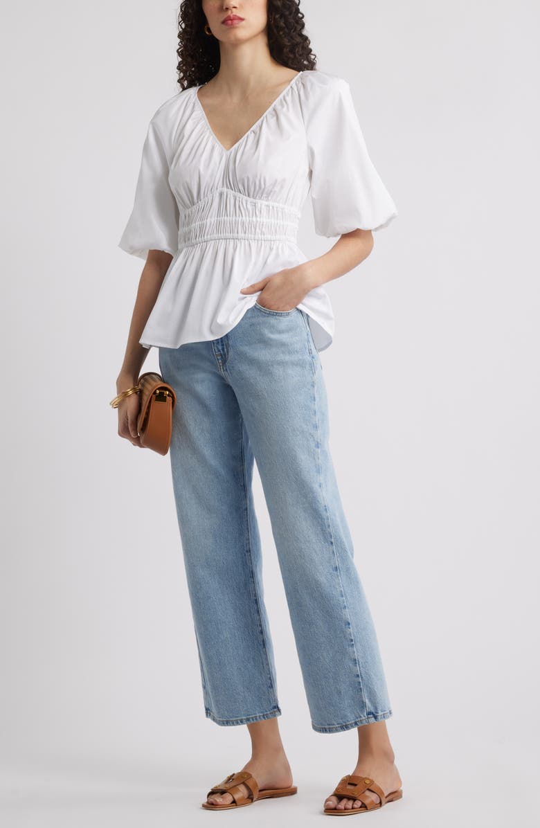 Nordstrom Puff Sleeve Cotton Poplin Shirt, Alternate, color, White