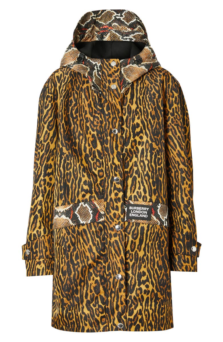 Burberry Leopard & Snake Print Twill Parka, Alternate, color, 