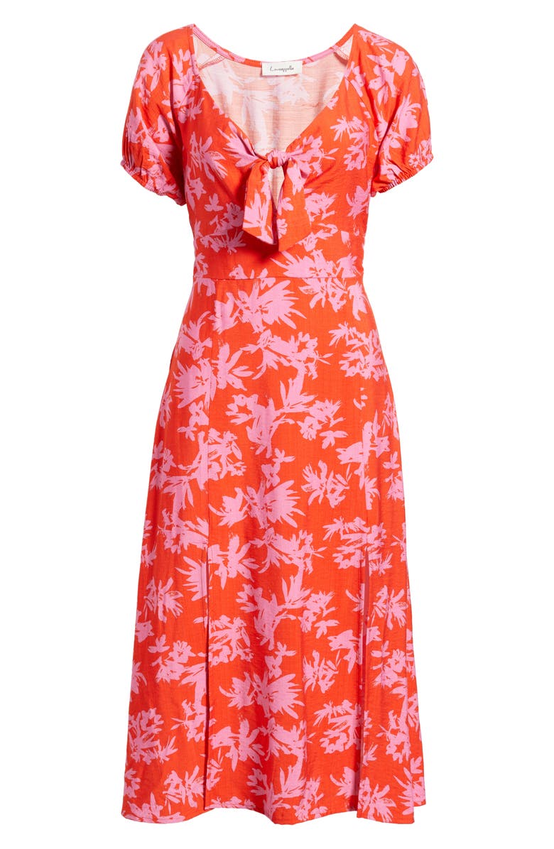 Loveappella Tie Front Slit Midi Dress, Alternate, color, Red/ Pink