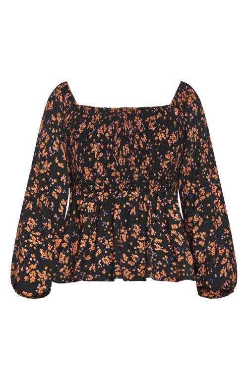 City Chic Gigi Floral Long Sleeve Blouse In Animal Print