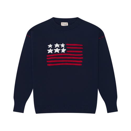 Ellsworth + Ivey Riley Crewneck American Flag Sweater In Navy In Blue
