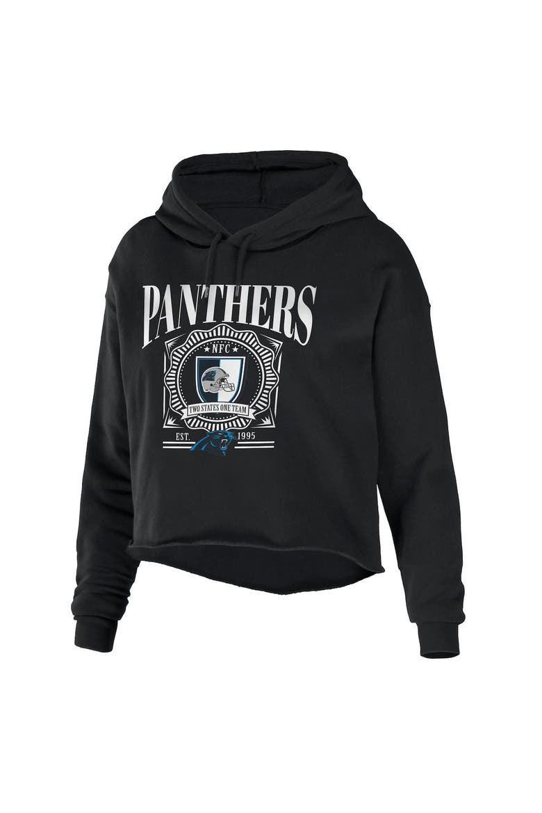 Women's WEAR by Erin Andrews Black Carolina Panthers Cropped Sponge Fleece Pullover Hoodie, Alternate, color, Black