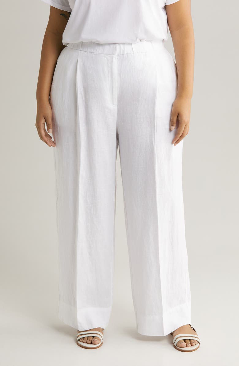 Eileen Fisher High Waist Pleated Organic Linen Wide Leg Pants, Main, color,