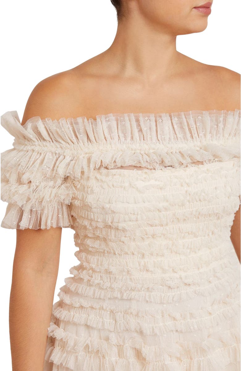 Needle & Thread Lisette Ruffle Off-Shoulder Gown, Alternate, color, Champagne