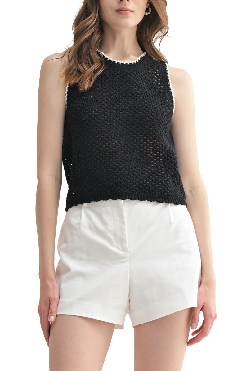 All in Favor Cotton Crochet Sweater Tank, Main, color, Black