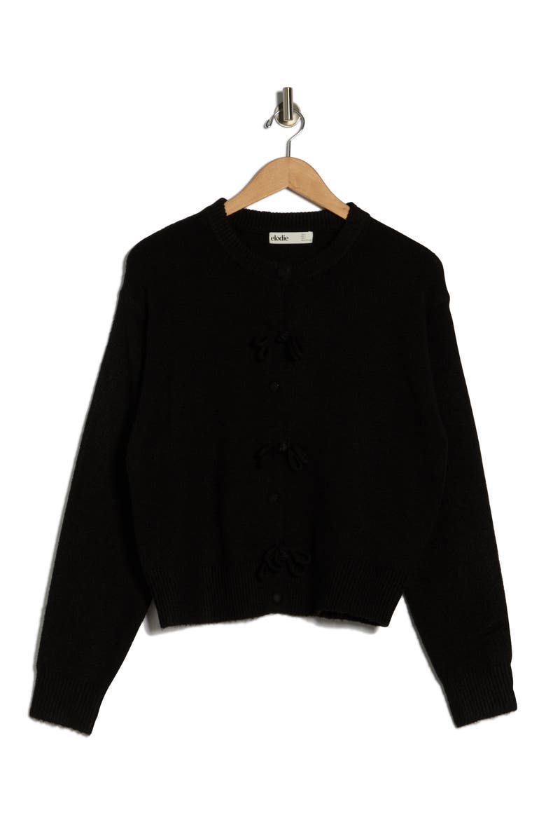 Bow Button Cardigan, Alternate, color, BLACK