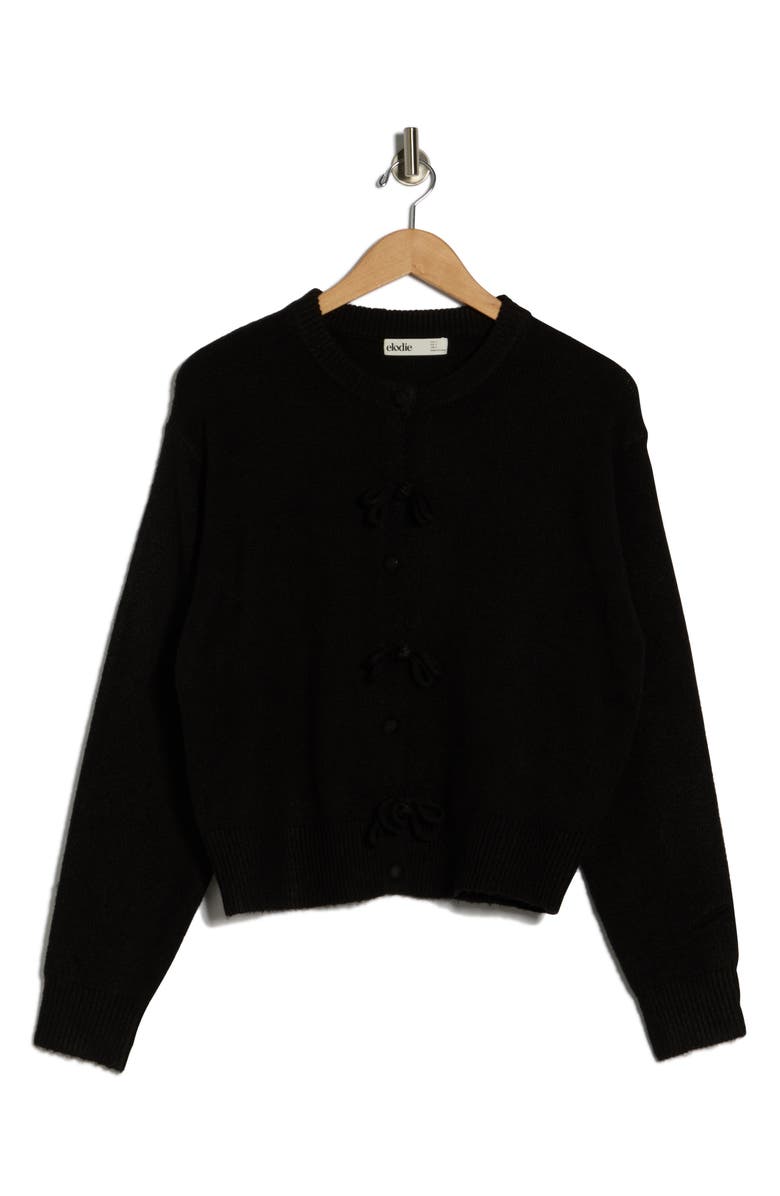 Elodie Bow Button Cardigan, Alternate, color, Black