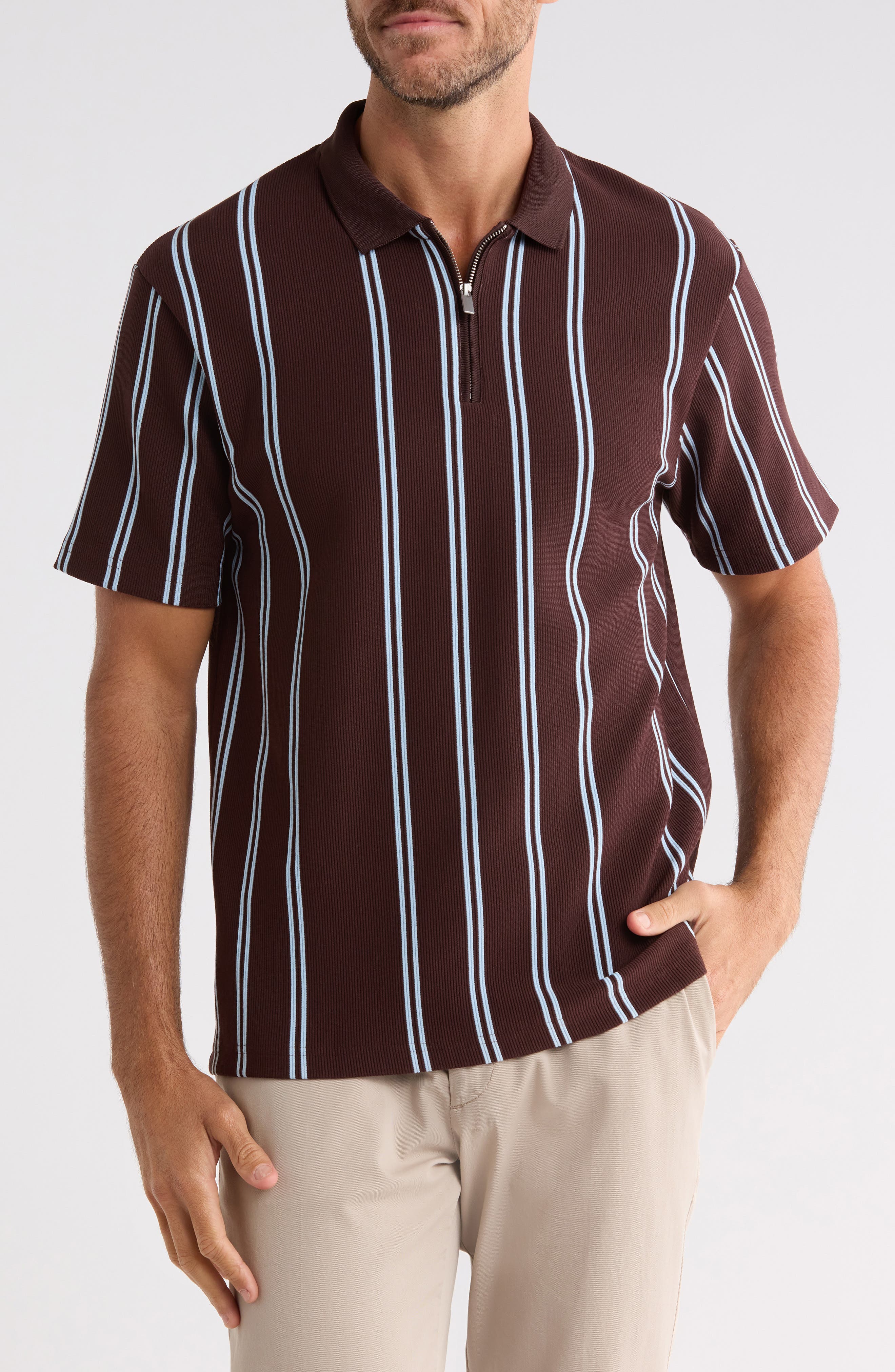 Stripe Quarter Zip Polo