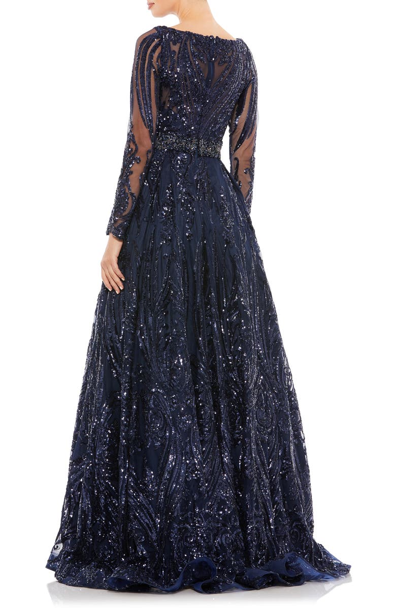 Mac Duggal Long Sleeve Embellished Evening Gown, Alternate, color, 