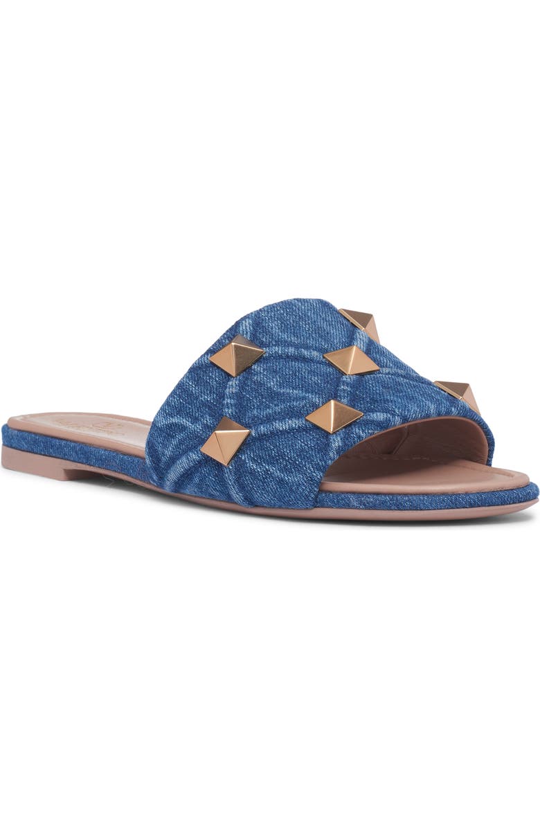 Valentino Garavani Roman Stud Matelassé Denim Slide Sandal, Main, color,