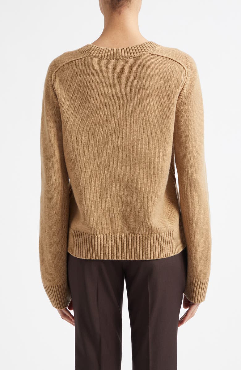 Burberry Janelle EKD Wool & Cashmere Crewneck Sweater, Alternate, color, Camel