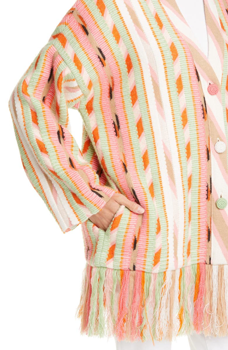 Alanui Fringe Trim Cashmere Blend Jacquard Cardigan, Alternate, color, 