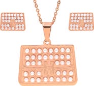 STEELTIME 18k Rose Gold Plated Imitation Pearl Necklace & Earrings Set